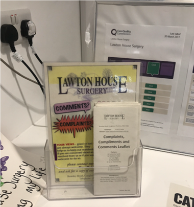 Comments and complaints stand in Lawton House surgery